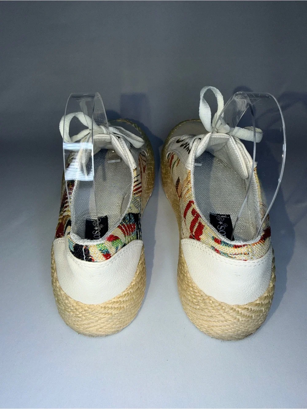 White Espadrille Lace-Up Sneakers with Tribal Accents
